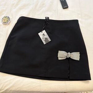 NWT Sincerely Jules Black Mini Skirt with Rhinestone Bow Detail size S